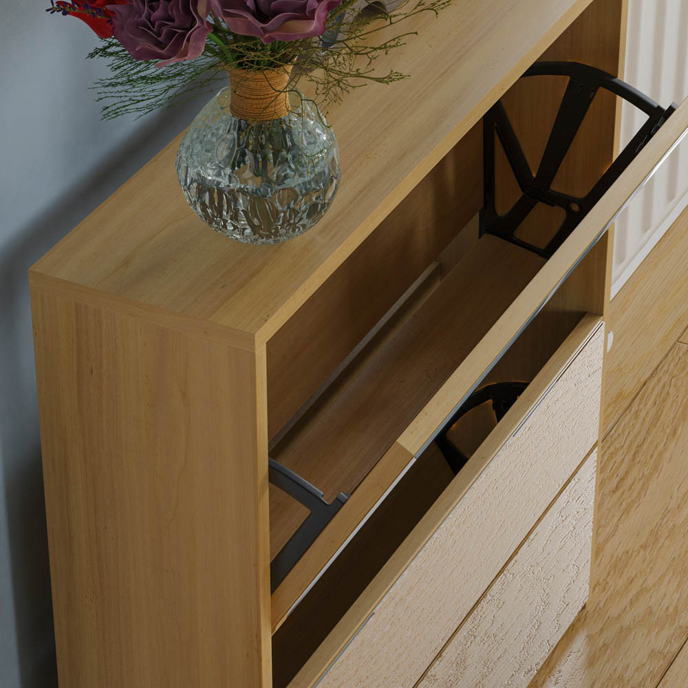 Home Vida Welham Oak 2-Drawer Mirrored Shoe Cabinet Rack Image 5