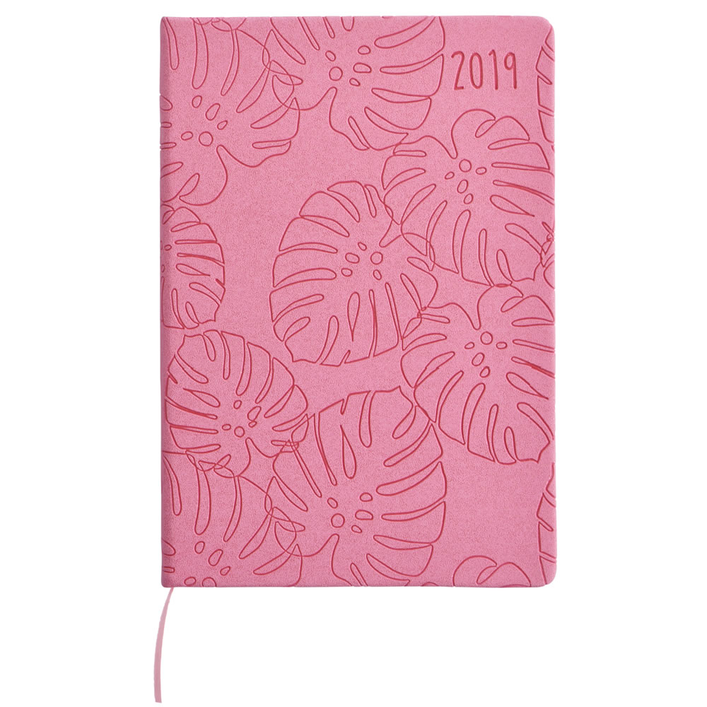 Wilko A5 Week To View 2019 Diary - Embossed Palm  Leaf Image 2