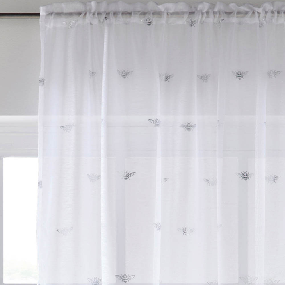 Tyrone Textiles Bee White Metallic Pocket Header Voile Panel Curtains 140 x 183cm Image 3