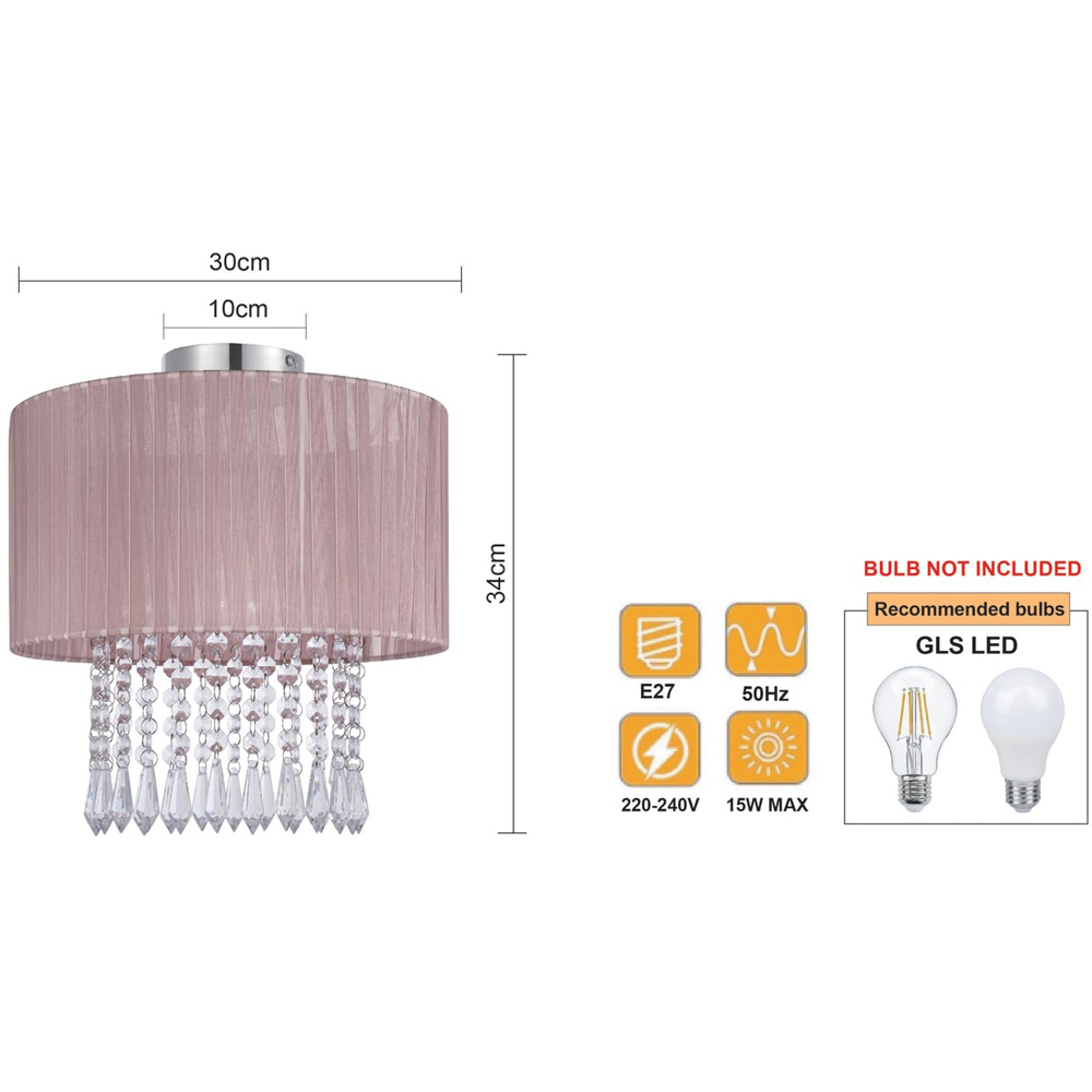 Cosylyte Winni Modern Beaded Voile Pink Shade Chrome Ceiling Light Image 9