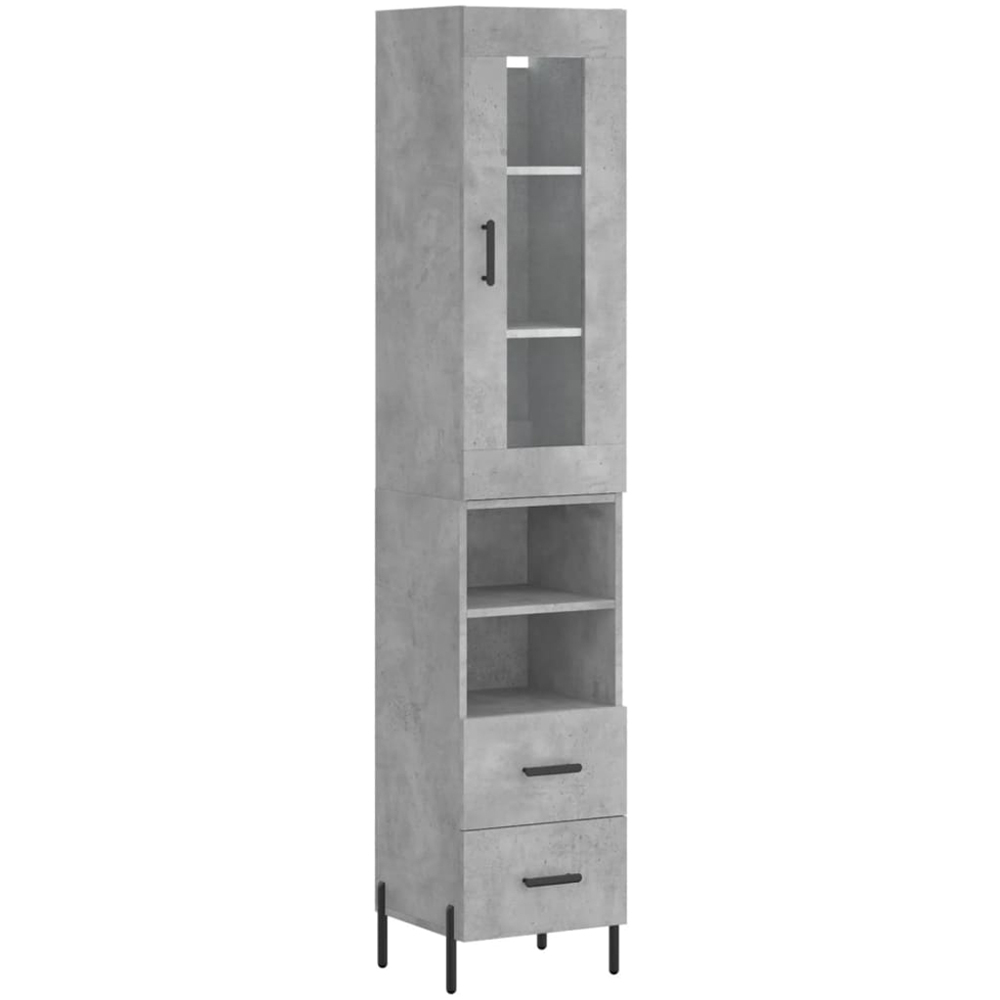 vidaXL Single Glass Door 2 Drawer 2 Shelf Concrete Grey Highboard Image 2