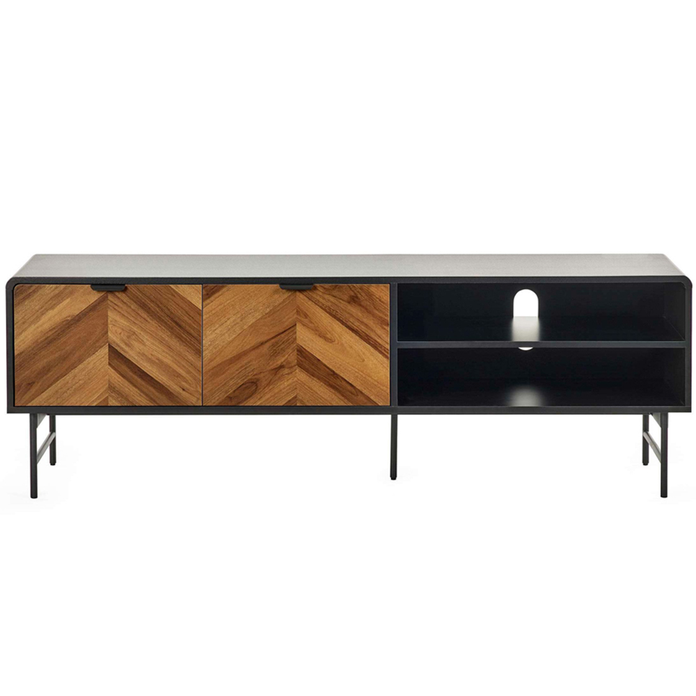 Julian Bowen Alvin 2 Door 2 Shelf Black and Chevron Natural Wood Effect TV Unit Image 3