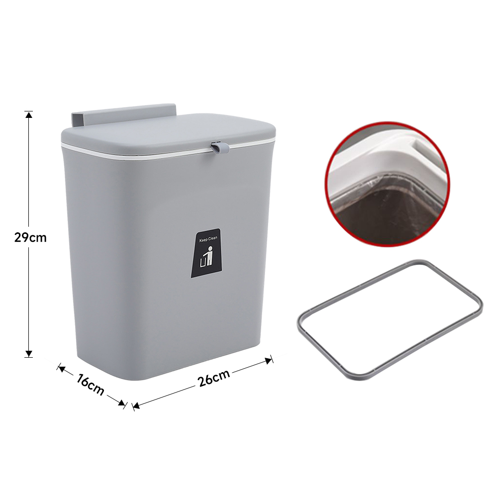 Living and Home Kitchen Trash Bin with Slide Lid Grey 9L Image 5