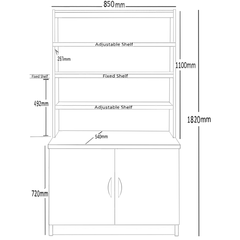 R White Cabinets 2 Door 6 Shelf Black Desk Height Wide Cupboard with Hutch Image 5