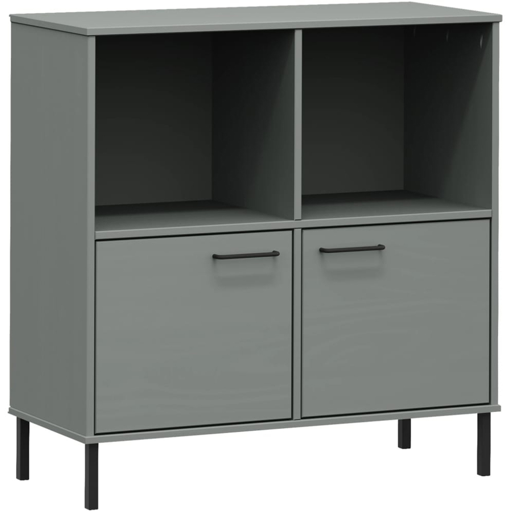 vidaXL Oslo 2 Door 2 Shelf Grey Solid Pine Wood Bookcase Image 2