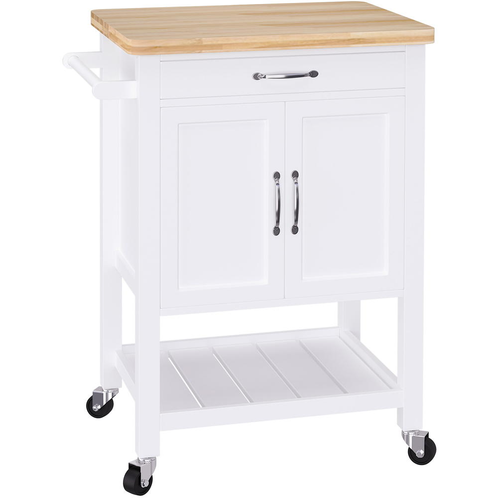 HOMCOM Single Drawer 2 Door White and Oak Kitchen Cart Image 1