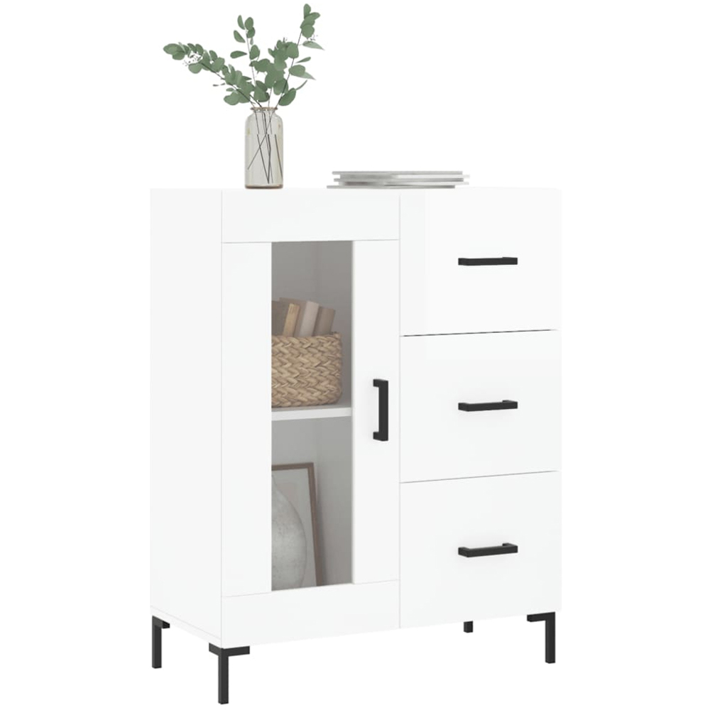 vidaXL Single Glass Door 3 Drawer High Gloss White Sideboard Image 3