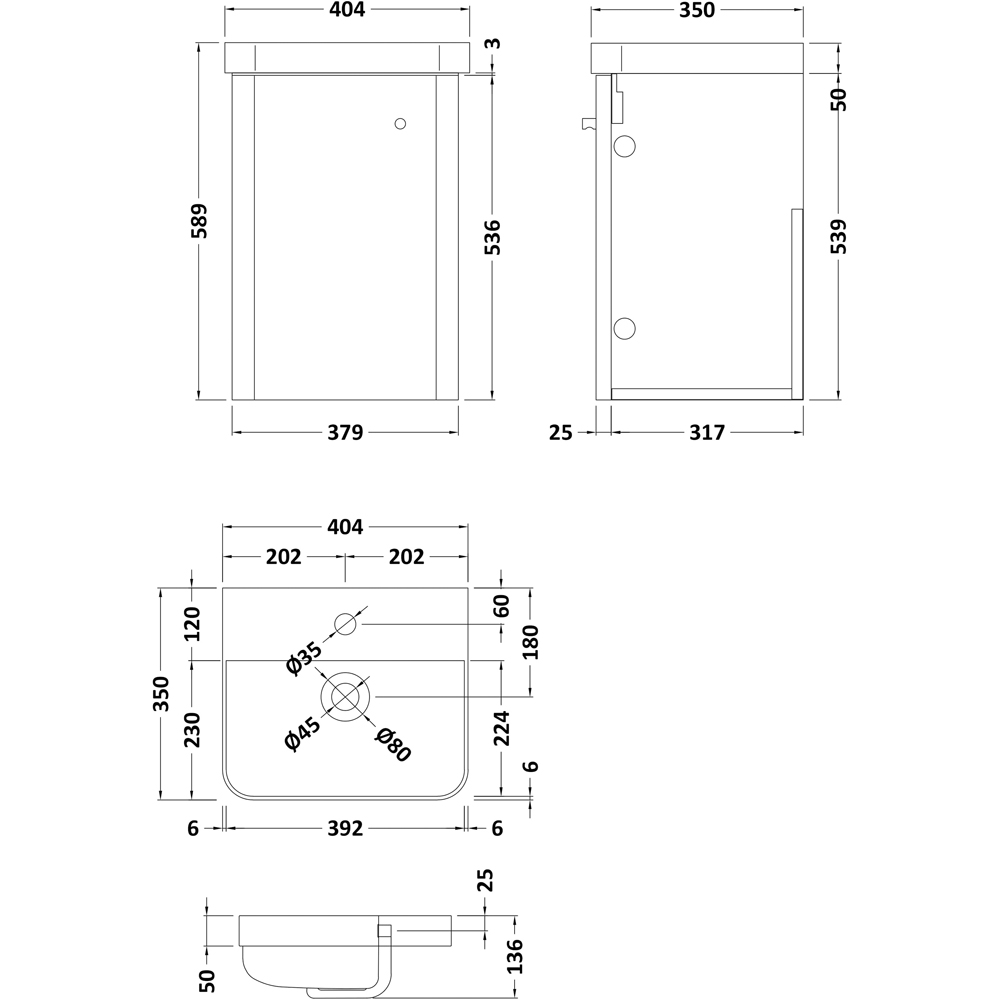 nuie Core 400mm Soft Black Wall Hung Unit with Tap and WC Image 2