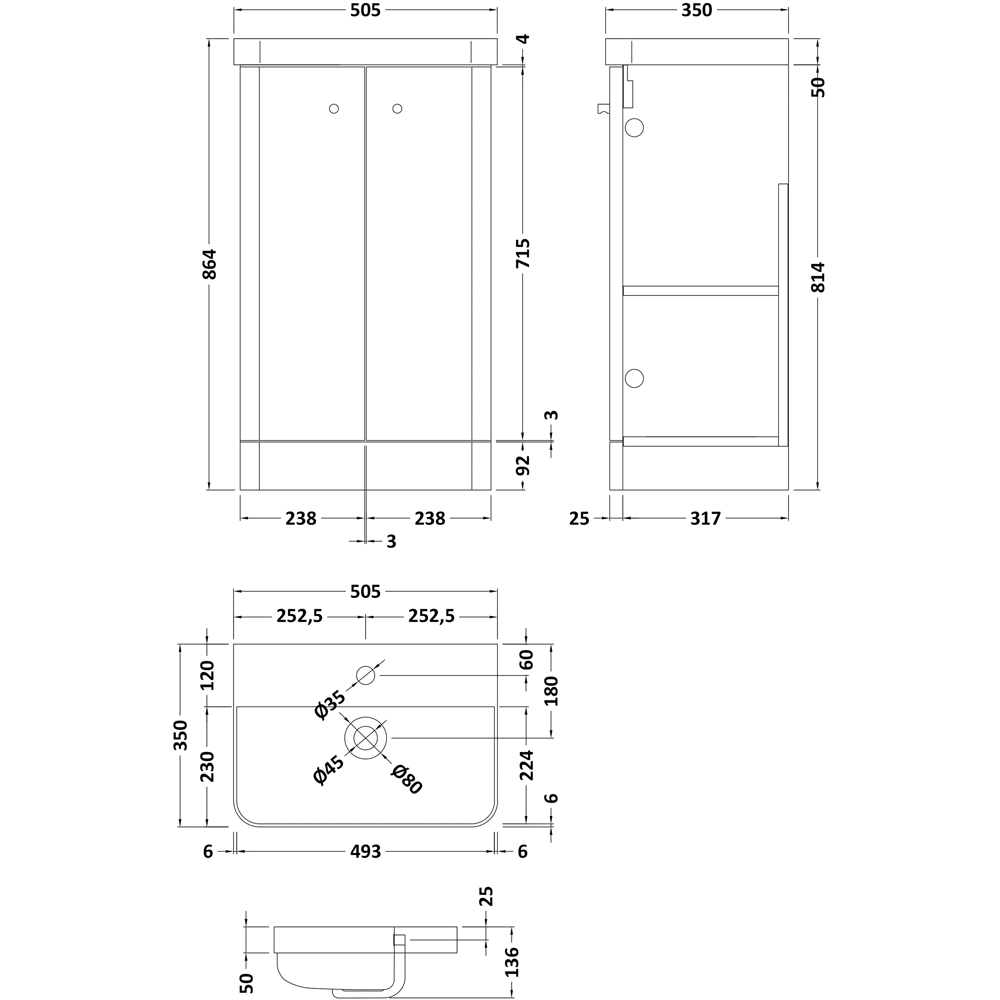nuie Core 500mm Satin White Floor Standing Unit with Tap and WC Image 2