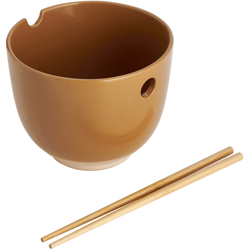 Wilko Brown Stoneware Ramen Bowl and Chopsticks Image 4