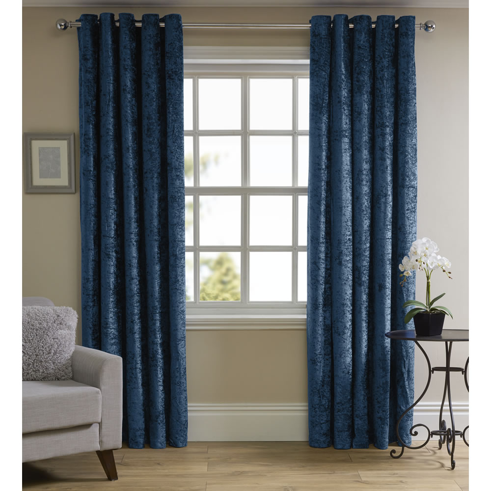 Wilko Petrol Crushed Velvet Effect Lined Eyelet Curtains 167 W x 137cm D Image 1