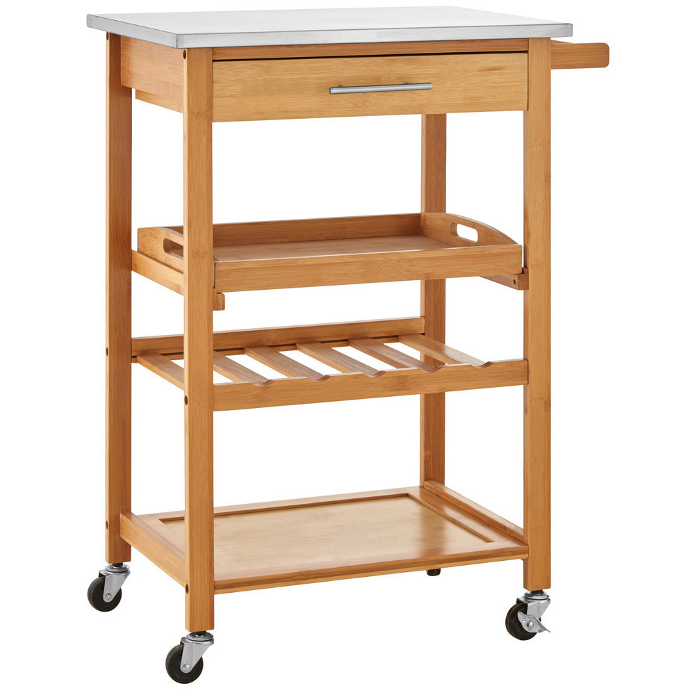 Premier Housewares Bamboo Kitchen Trolley with One Drawer Image 1