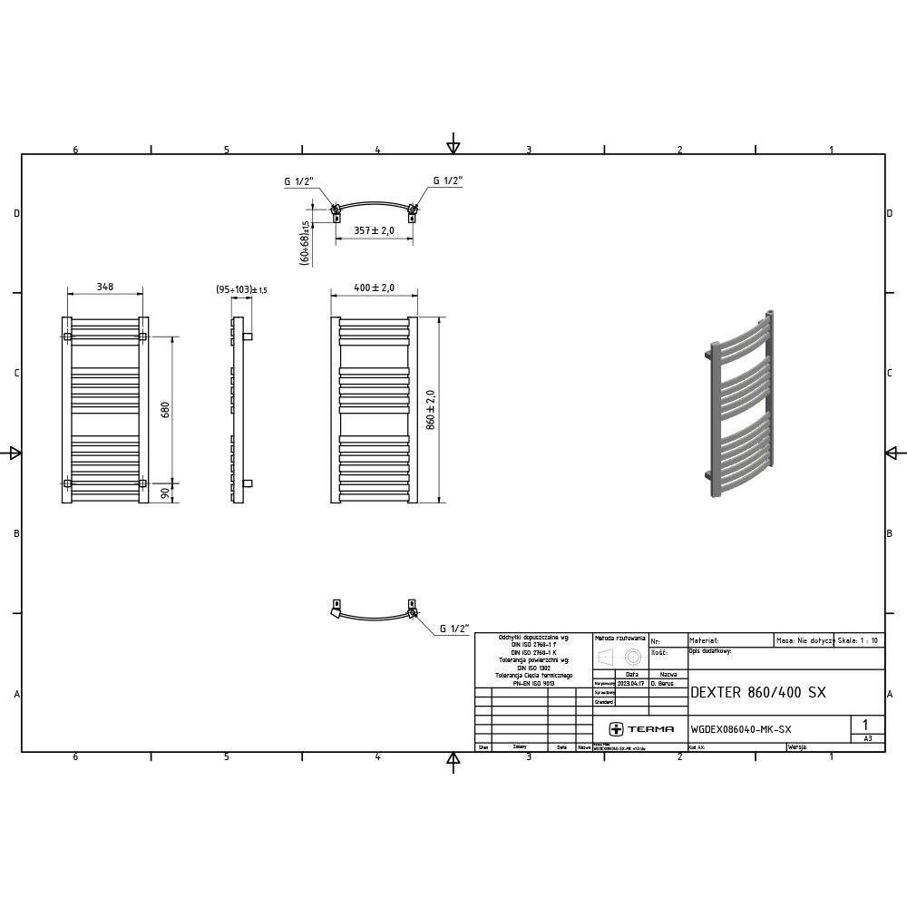 Terma Dexter E Matt Black Electric Towel Rail 860 x 400mm Image 8