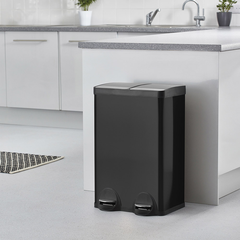 Cooks Professional Dual Recycle Black Kitchen Pedal Bin 60L Image 2