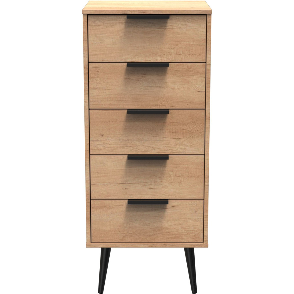 Crowndale Hong Kong 5 Drawer Nebraska Oak Tall Bedside Cabinet Ready Assembled Image 2
