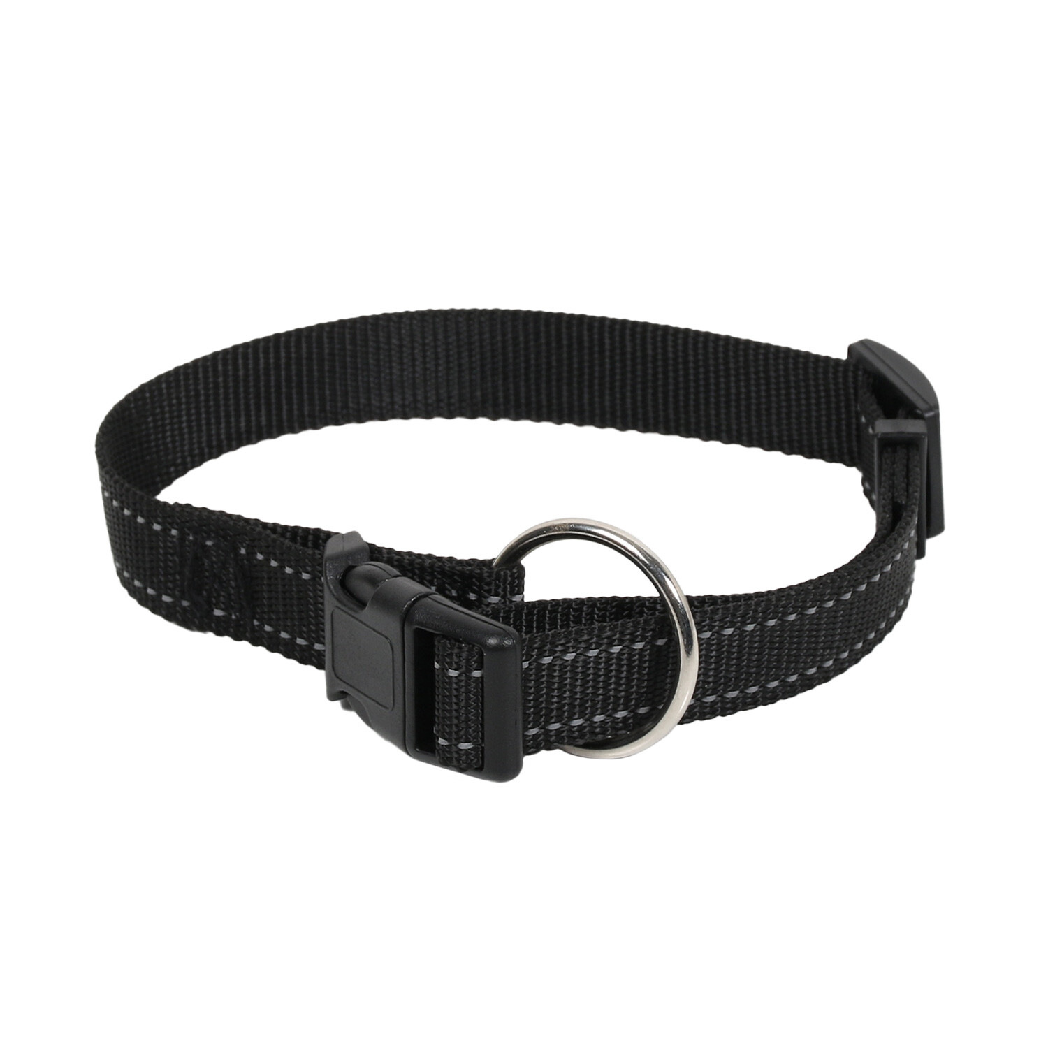 Reflective Nylon Dog Collar - Black / Large Image