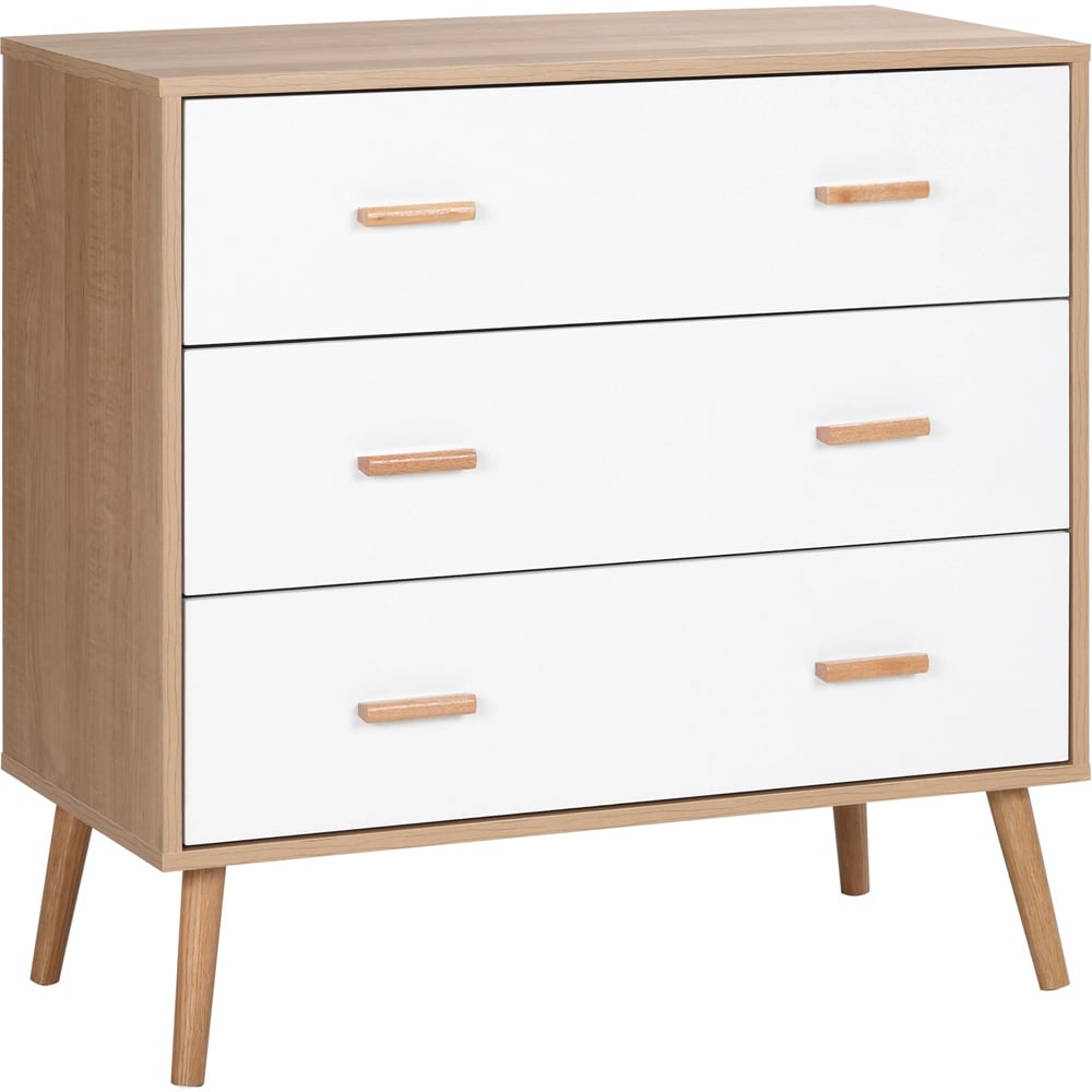 Portland 3 Drawer White and Natural Chest of Drawers Image 2