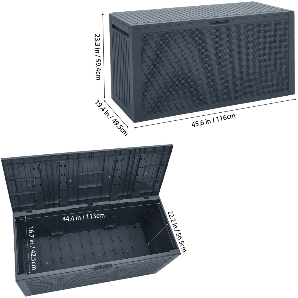 Living and Home Dark Grey Polypropylene Garden Storage Box with Flip-Up Lid 340L Image 8