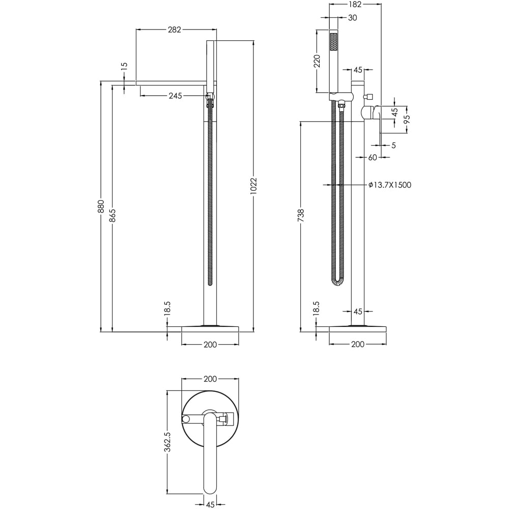 nuie Arvan Brushed Pewter Freestanding Bath Shower Mixer Image 2