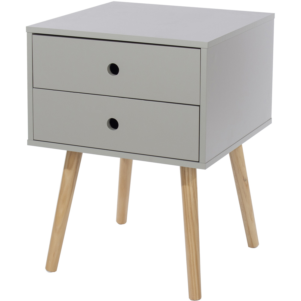 Scandia 2 Drawer Light Grey Tapered Legs Bedside Table Image 2