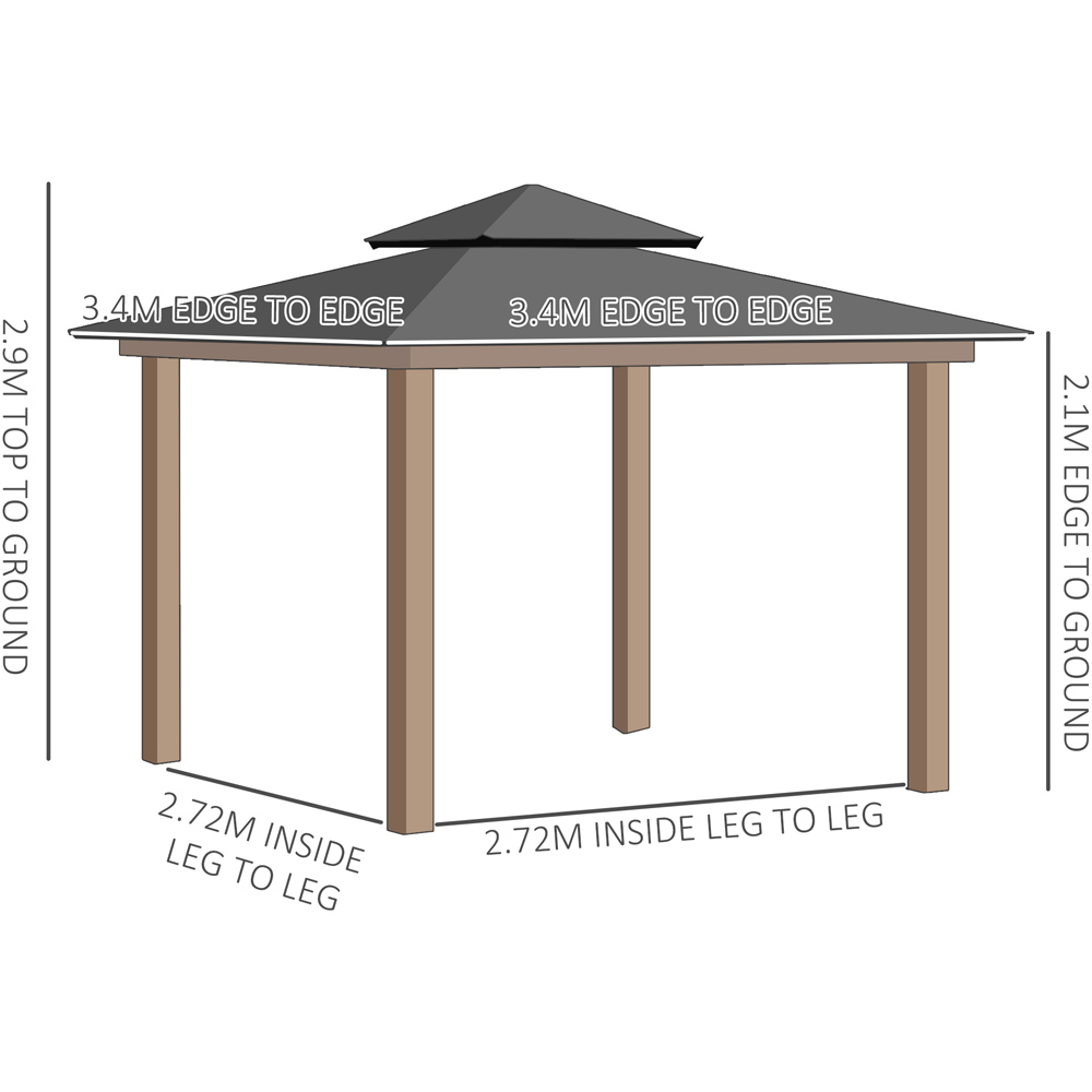 Outsunny 3.5 x 3.5m Black Wood Frame Double Tiered Hardtop Gazebo Image 9