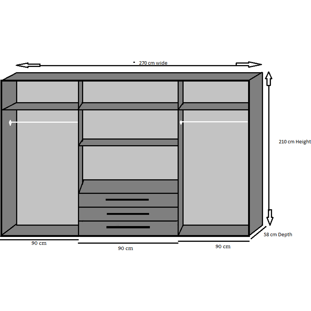 TJ'S Oxford 6 Door 3 Drawer White Wardrobe with Mirror Image 3