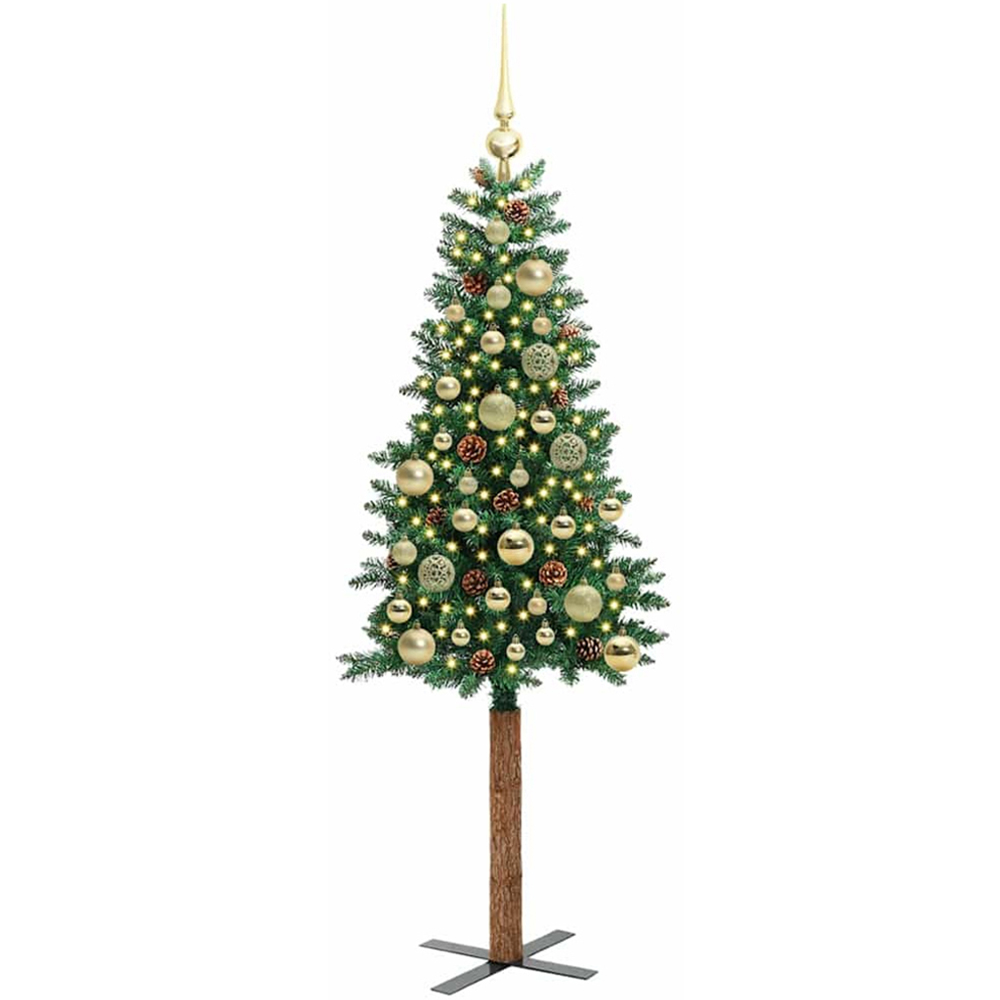 vidaXL Green Artificial Christmas Tree with Pinecones LEDs Gold Decoration Ornaments 5ft Image 1