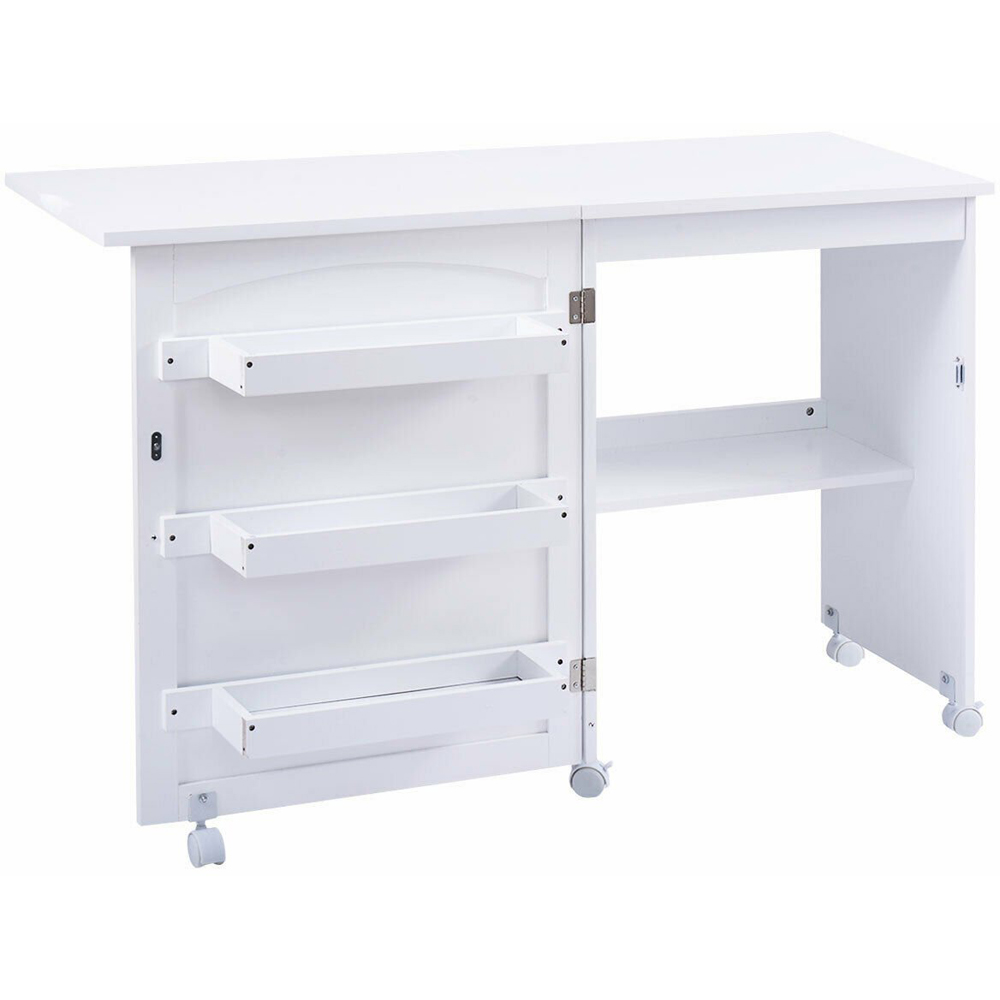 Costway White Folding Sewing Table with Storage Shelves Image 2