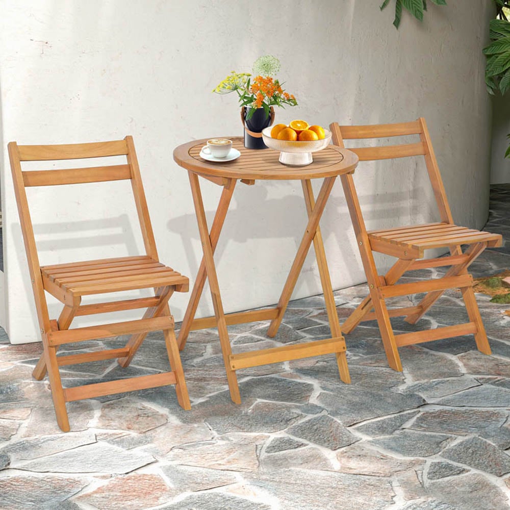 Costway Folding Patio Bistro Set with Slatted Tabletop Set of 3 Image 1