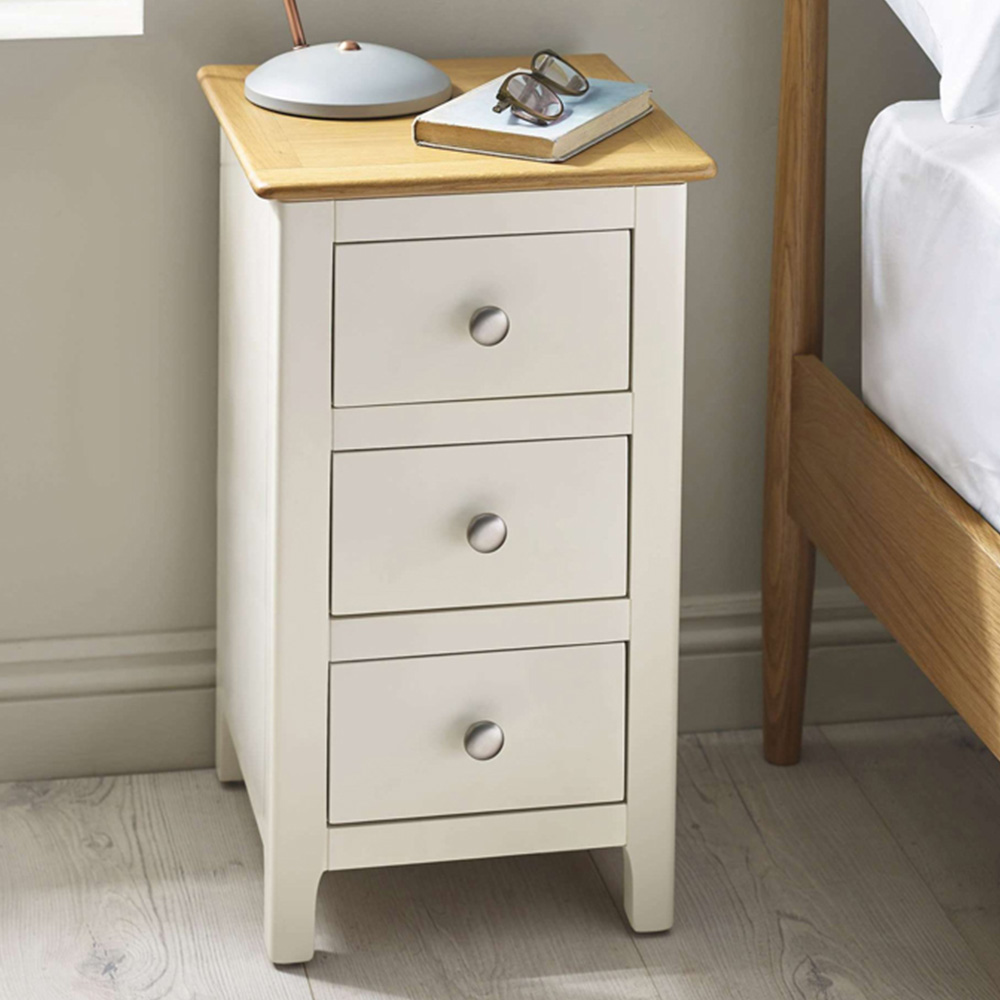 Julian Bowen Somerset 3 Drawer White and Oak Compact Bedside Table Image 1