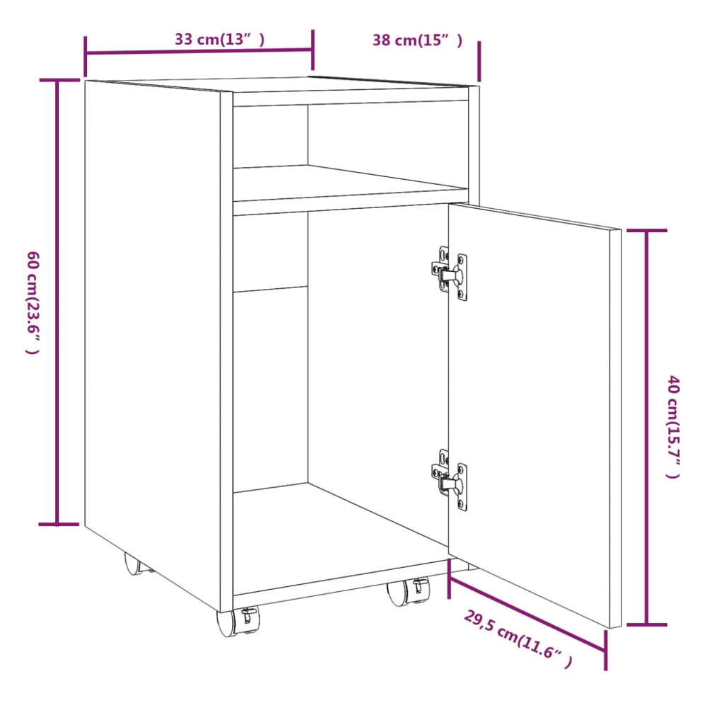vidaXL Single Door Single Shelf Smoked Oak Rolling Side Cabinet Image 8