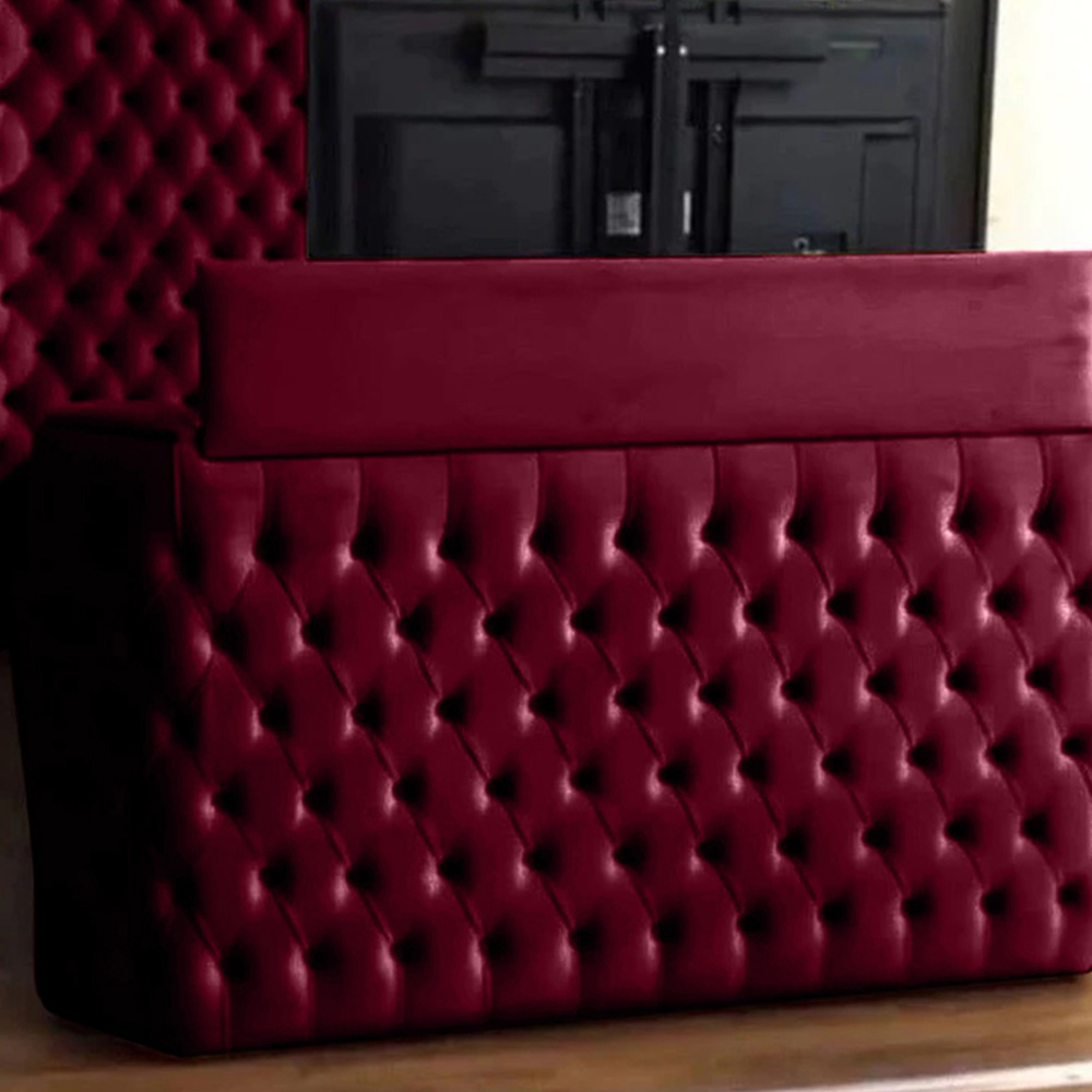 Eleganza Home Elisa Double Maroon Plush Velvet TV Bed Frame with Curved Headboard Image 3