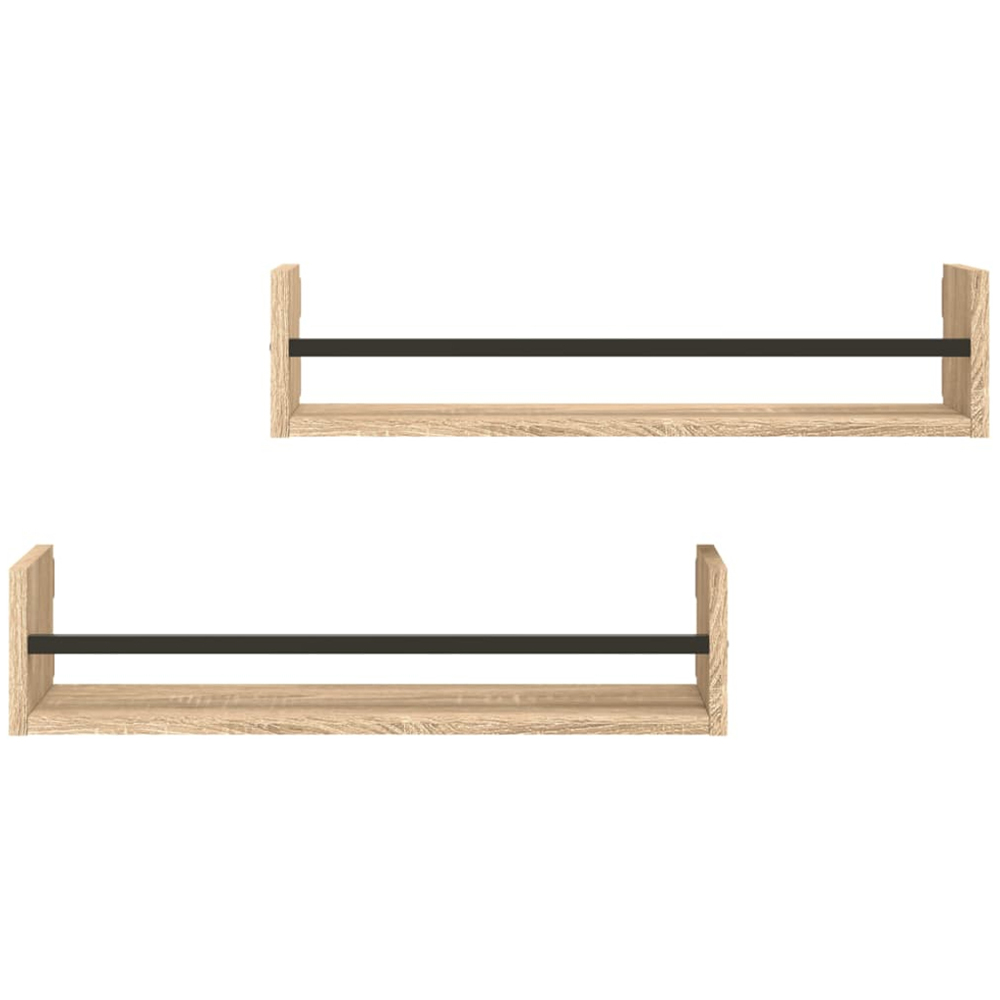 vidaXL 60 x 16 x 14cm Set of 2 Sonoma Oak Wall Shelf with Bars Image 3
