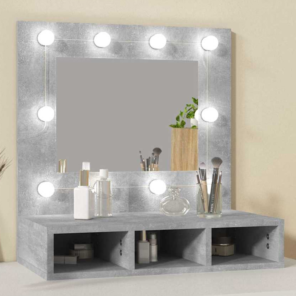 vidaXL 3 Shelf LED Concrete Grey Mirror Cabinet Image 1