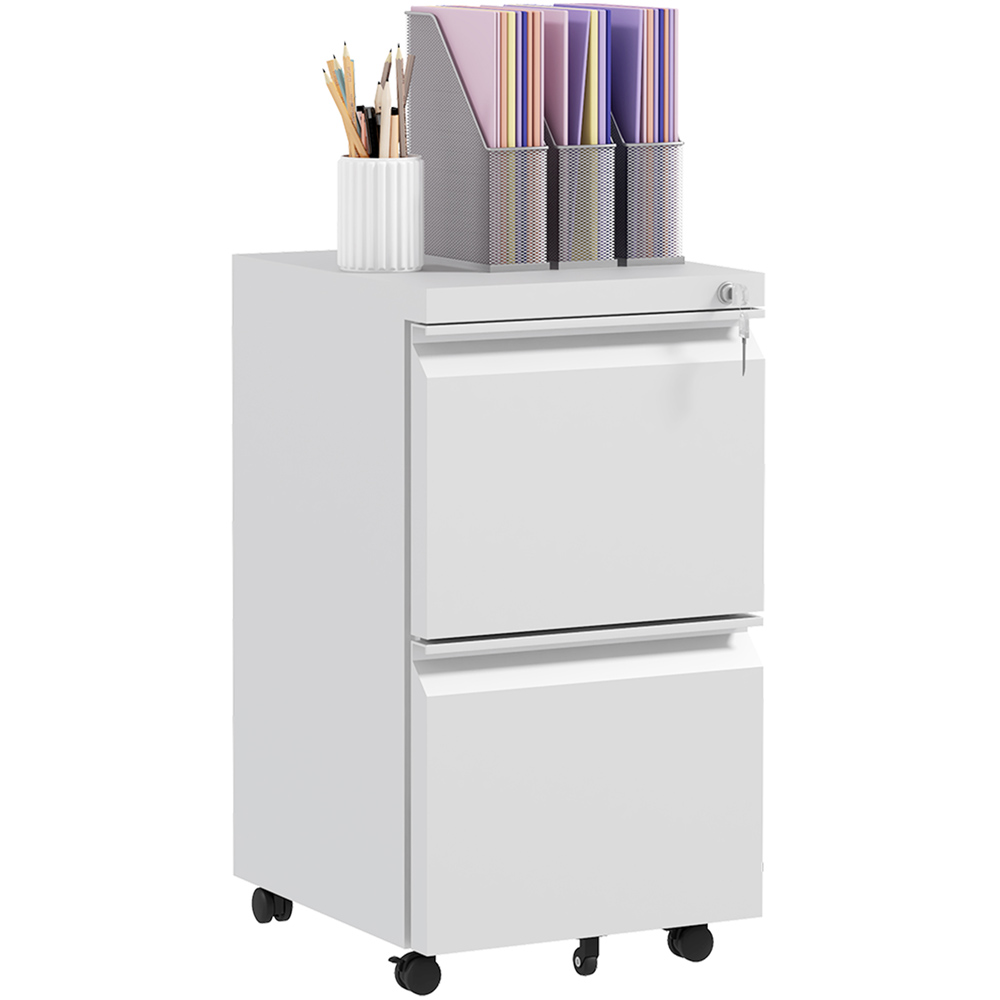 Portland 2 Drawer White Mobile Filing Cabinet with Lock Image 2