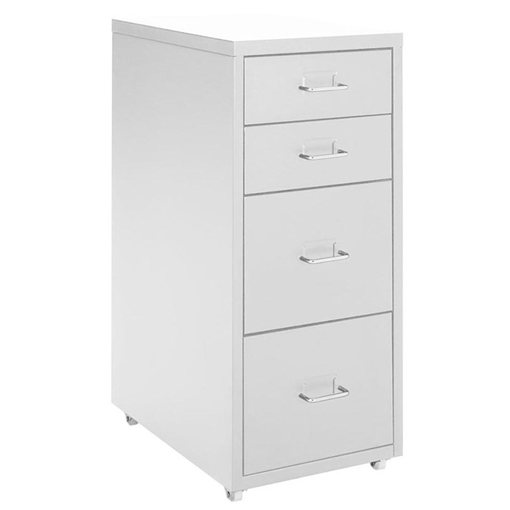 Living and Home White 4 Tier Vertical File Cabinet with Wheels Image 2