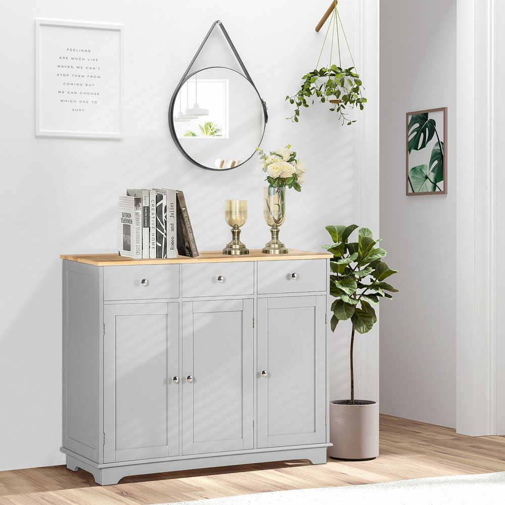 HOMCOM 3 Door 3 Drawer Grey Sideboard Image 5