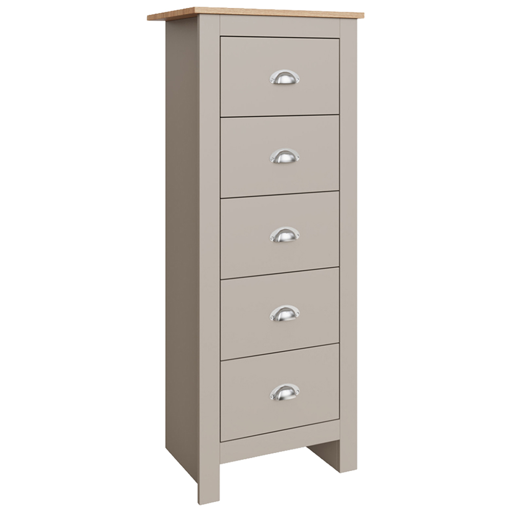 GFW Lancaster 5 Drawer Grey Tall Boy Chest of Drawers Image 2