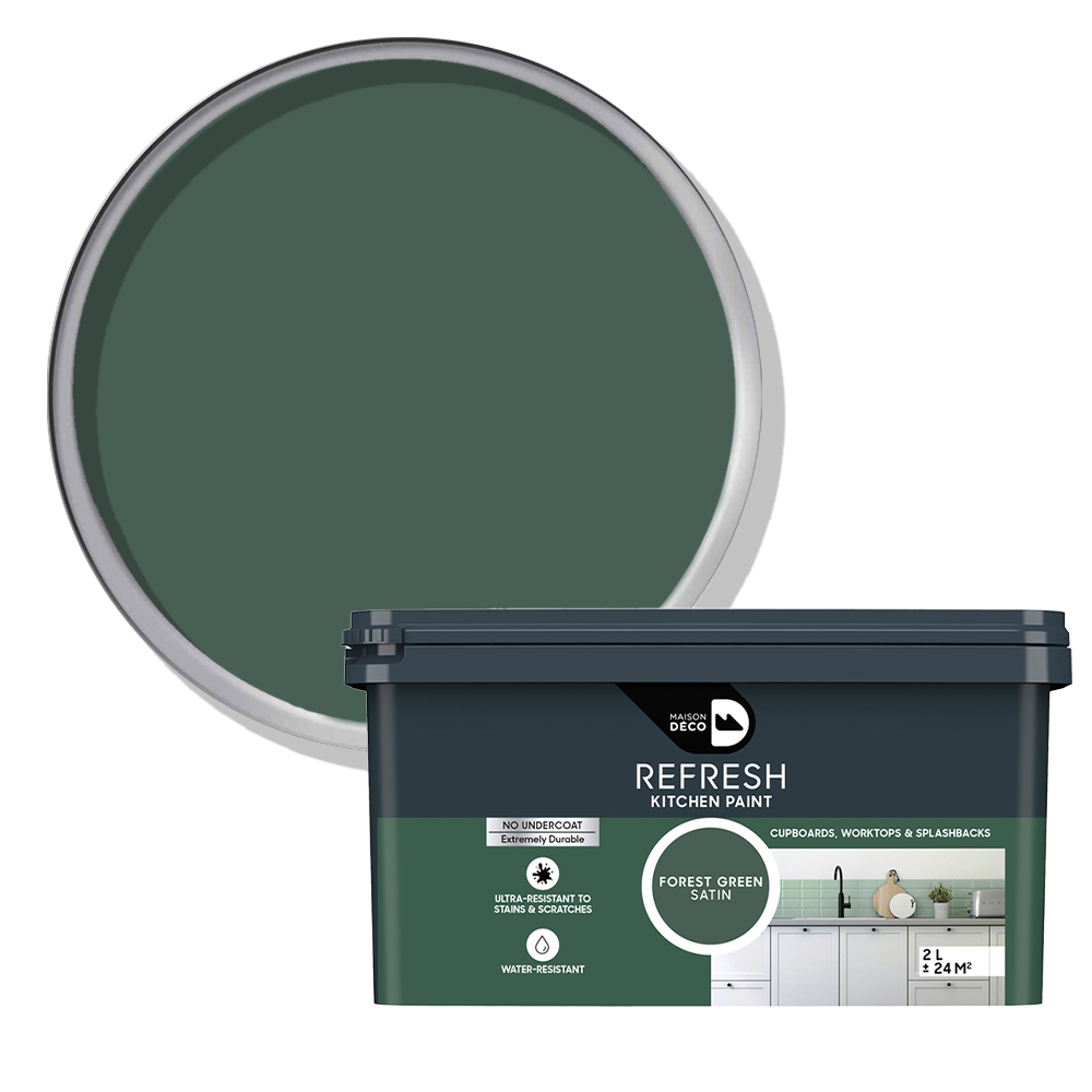 Maison Deco Refresh Kitchen Cupboards and Surfaces Forest Green Satin Paint 2L Image 1