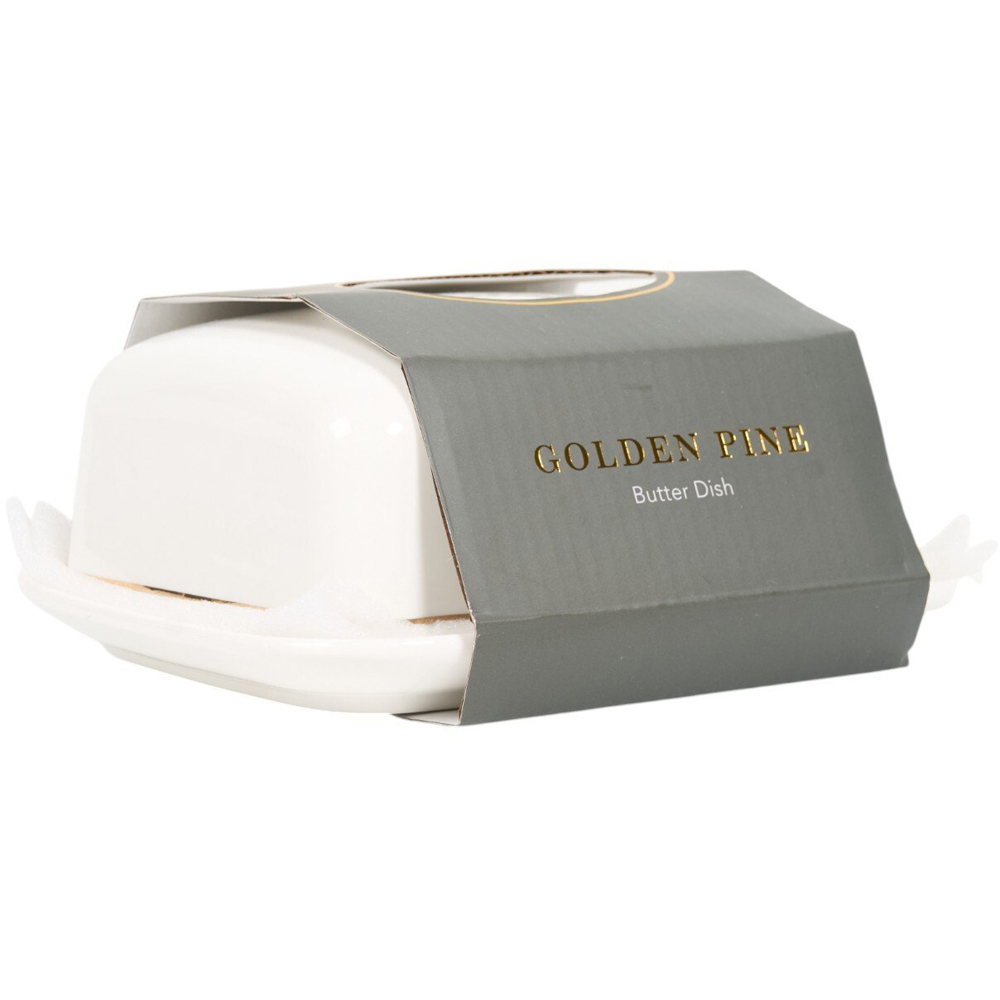 Metallic Golden Pine Butter Dish White Image 2