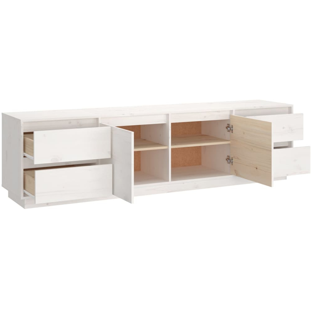 vidaXL 2 Door 4 Drawer White Solid Pine Wood TV Cabinet Image 6