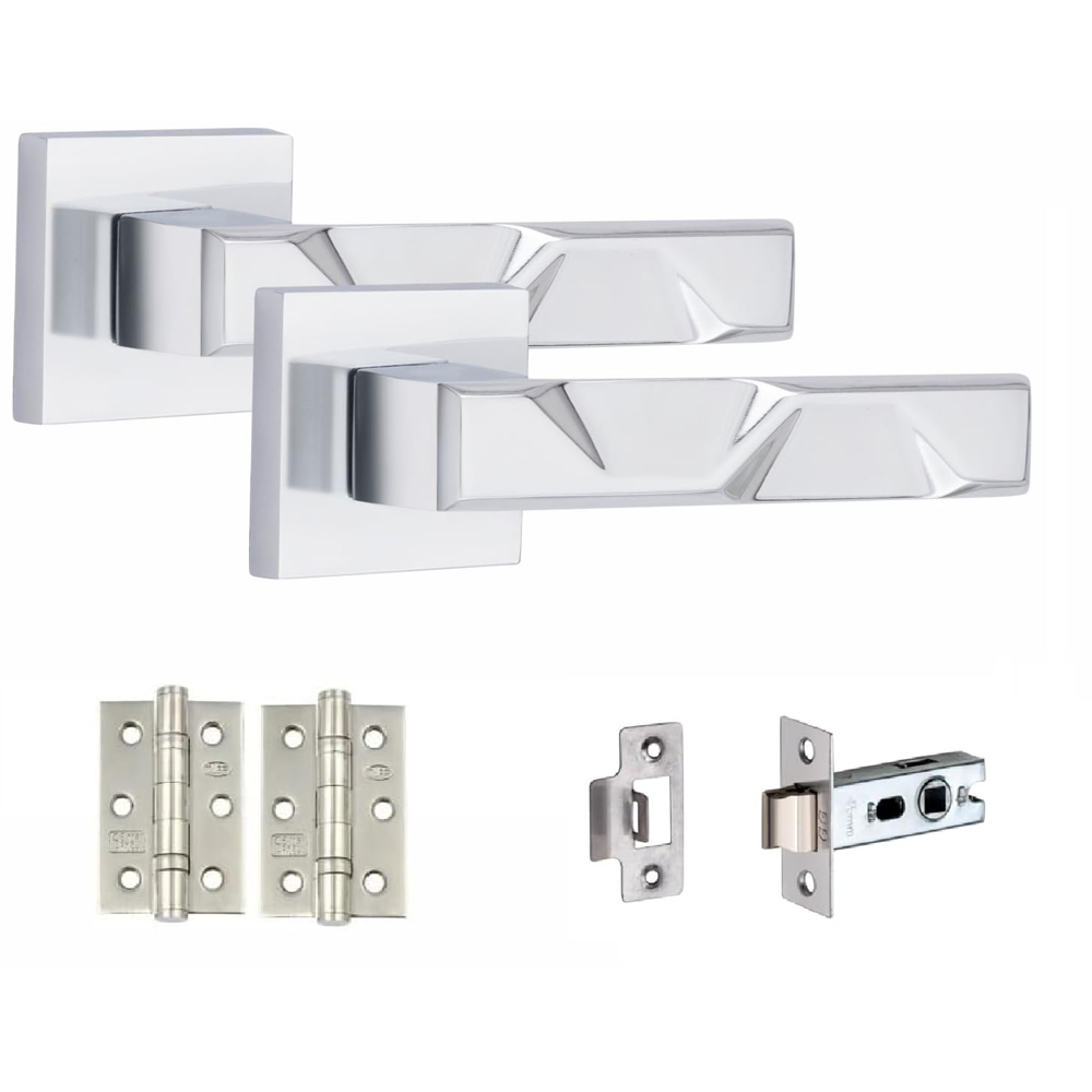 Golden Grace Polished Chrome Modern Nova Door Handle Set 6 Pack Image 2