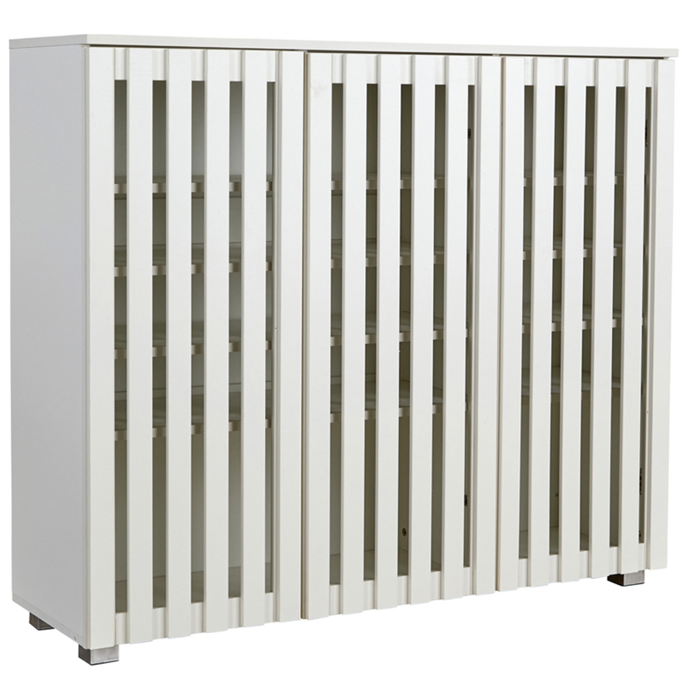Home Source Halden 3 Door White Shoe Cabinet with Adjustable Shelves Image 2