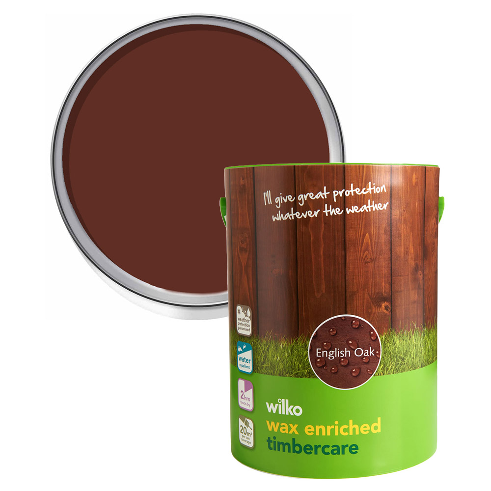 Wilko Wax Enriched Timbercare English Oak Wood Paint 5L Image 1