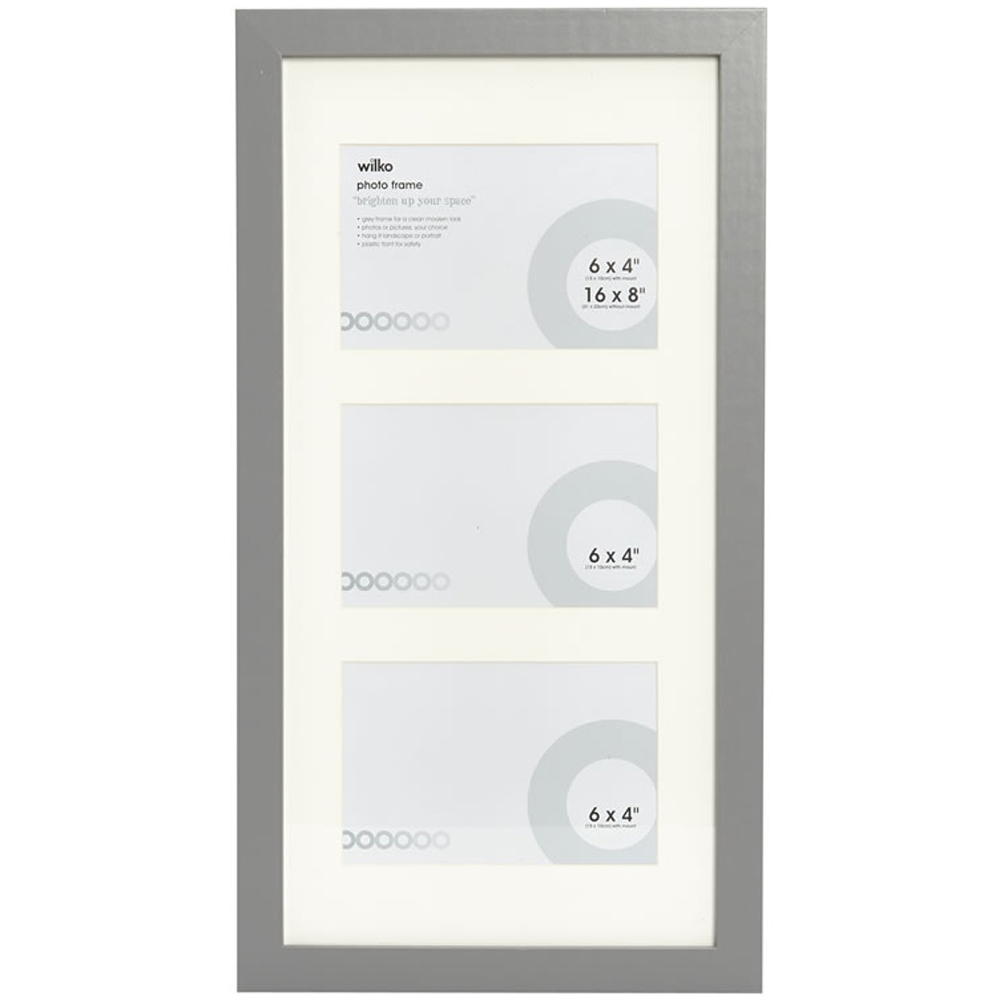 Wilko Grey 3 Multi Aperture  Photo Frame 16 x 8 Inch Image 1
