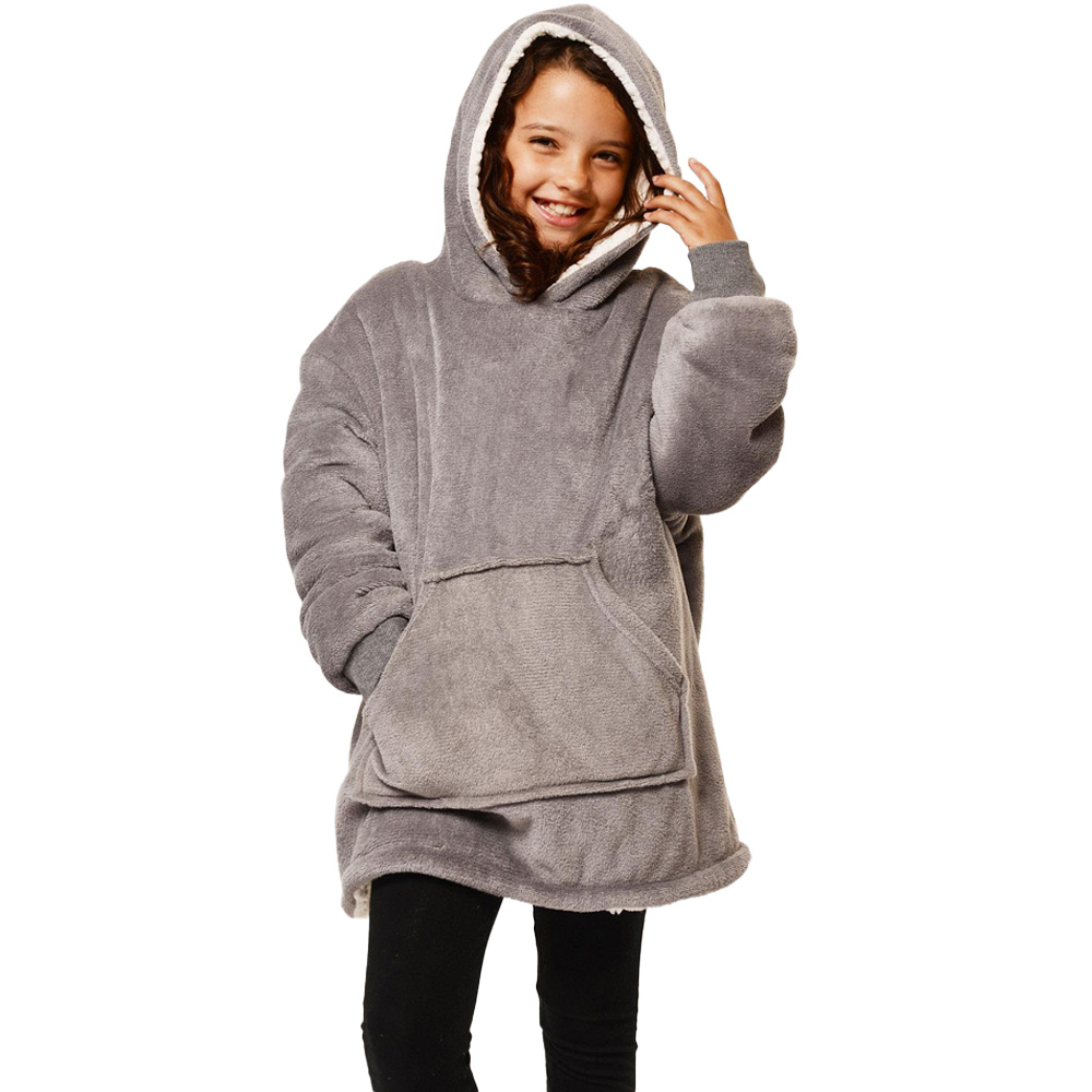 Sienna Charcoal Grey Soft Sherpa Oversized Wearable Hoodie Blanket Image 1