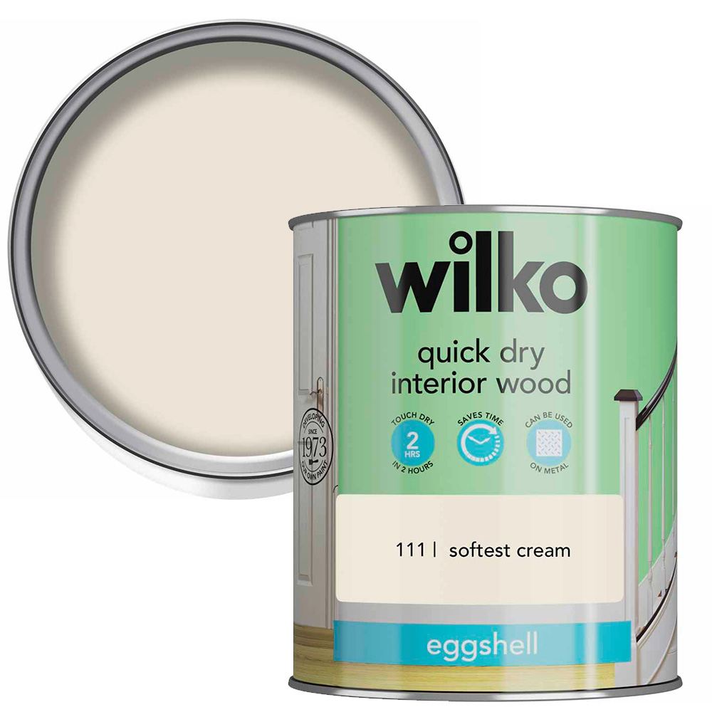 Wilko Quick Dry Interior Wood Softest Cream Eggshell Paint 750ml Image 1