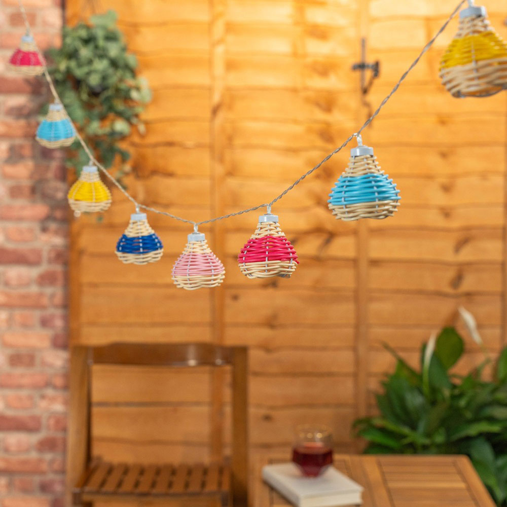 ValueLights Multi Coloured Rattan Battery Operated Outdoor Garden String Light 10 Pack Image 3