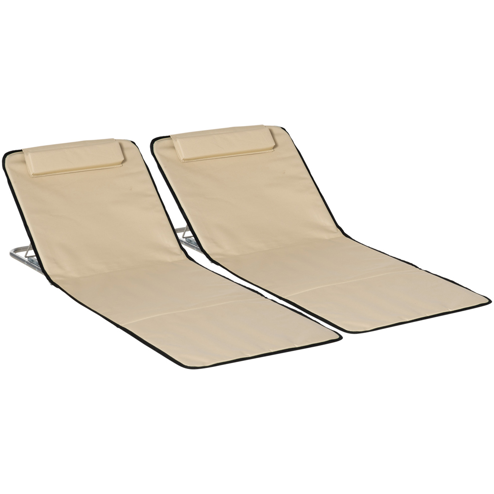 Outsunny Set of 2 Beige Adjustable Folding Sun Lounger Image 2