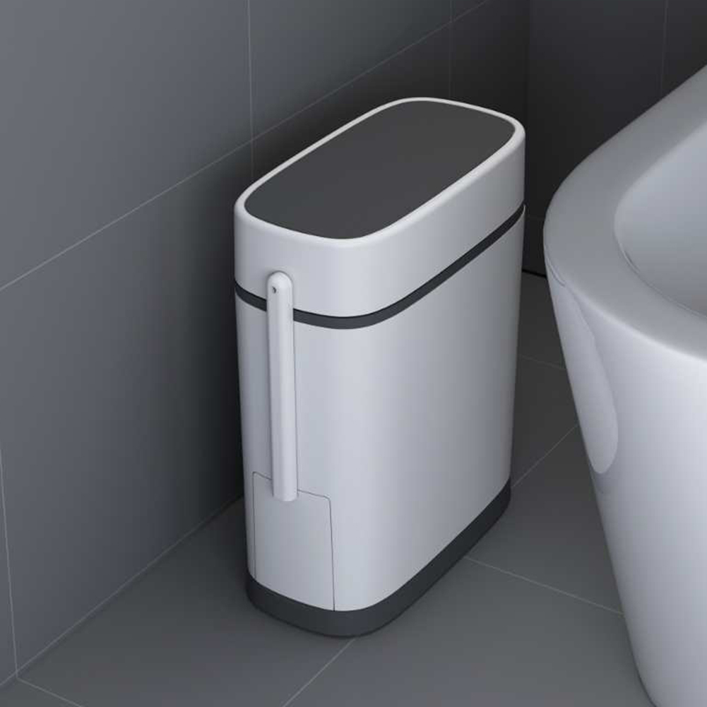 Living and Home Bathroom Slim Trash Can with Lid White 14L Image 5